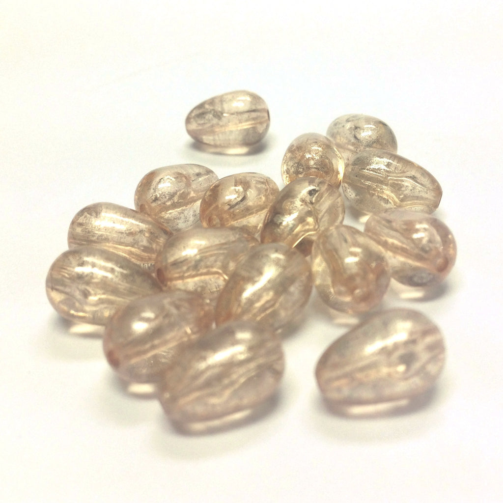 7X11MM Peach"Silver Lace" Pear Bead (72 pieces)