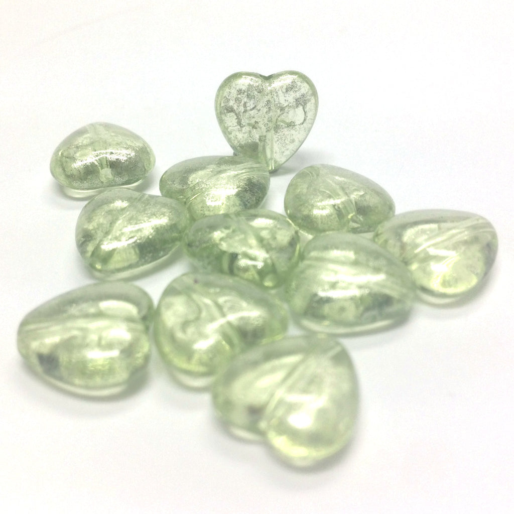 11MM Green "Silver Lace" Heart Bead (72 pieces)