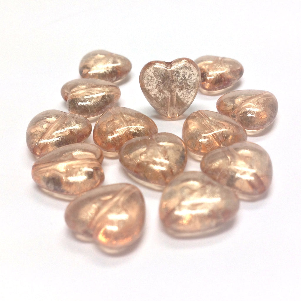 11MM Peach "Silver Lace" Heart Bead (72 pieces)