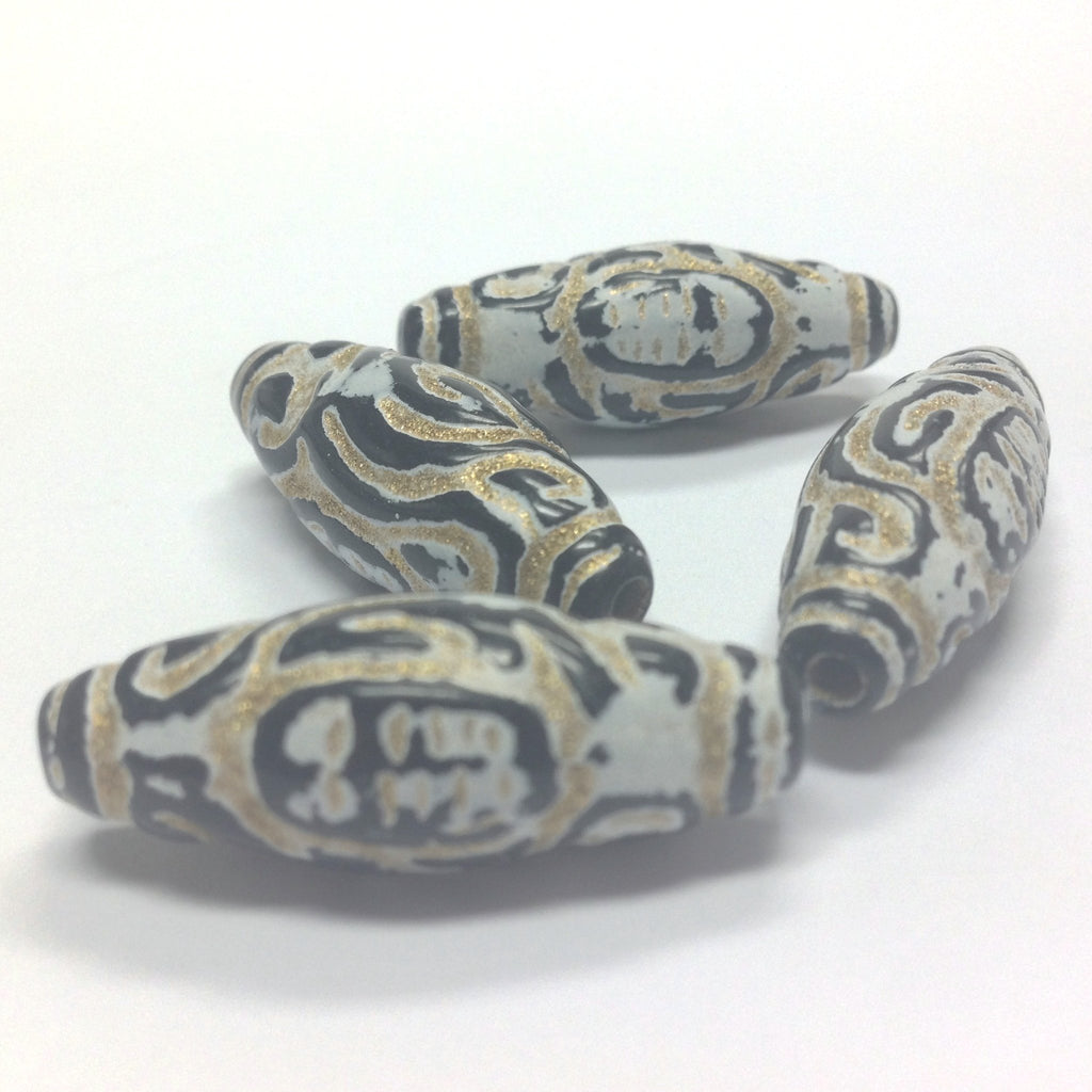30X11MM White "Trichrome" Tube Beads (12 pieces)