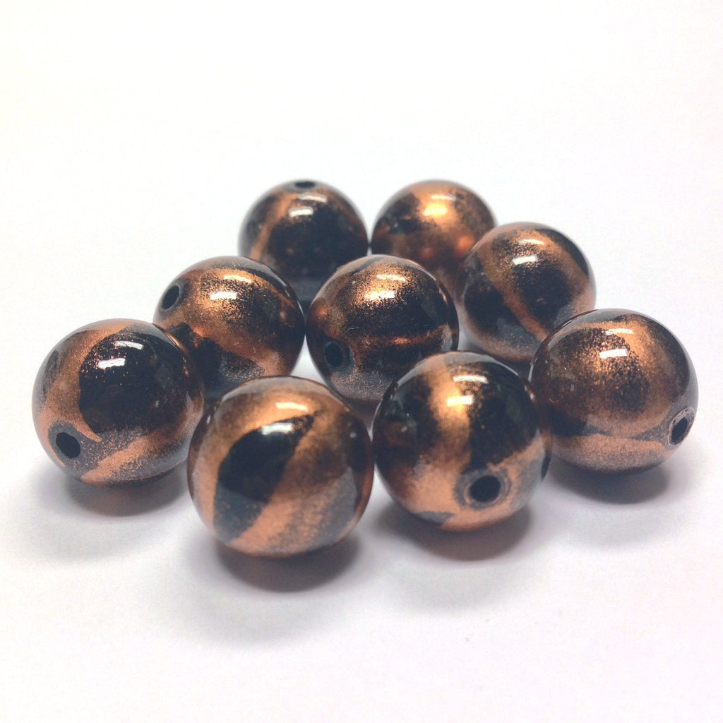 10MM Black/Copper "Striate" Bead (36 pieces)