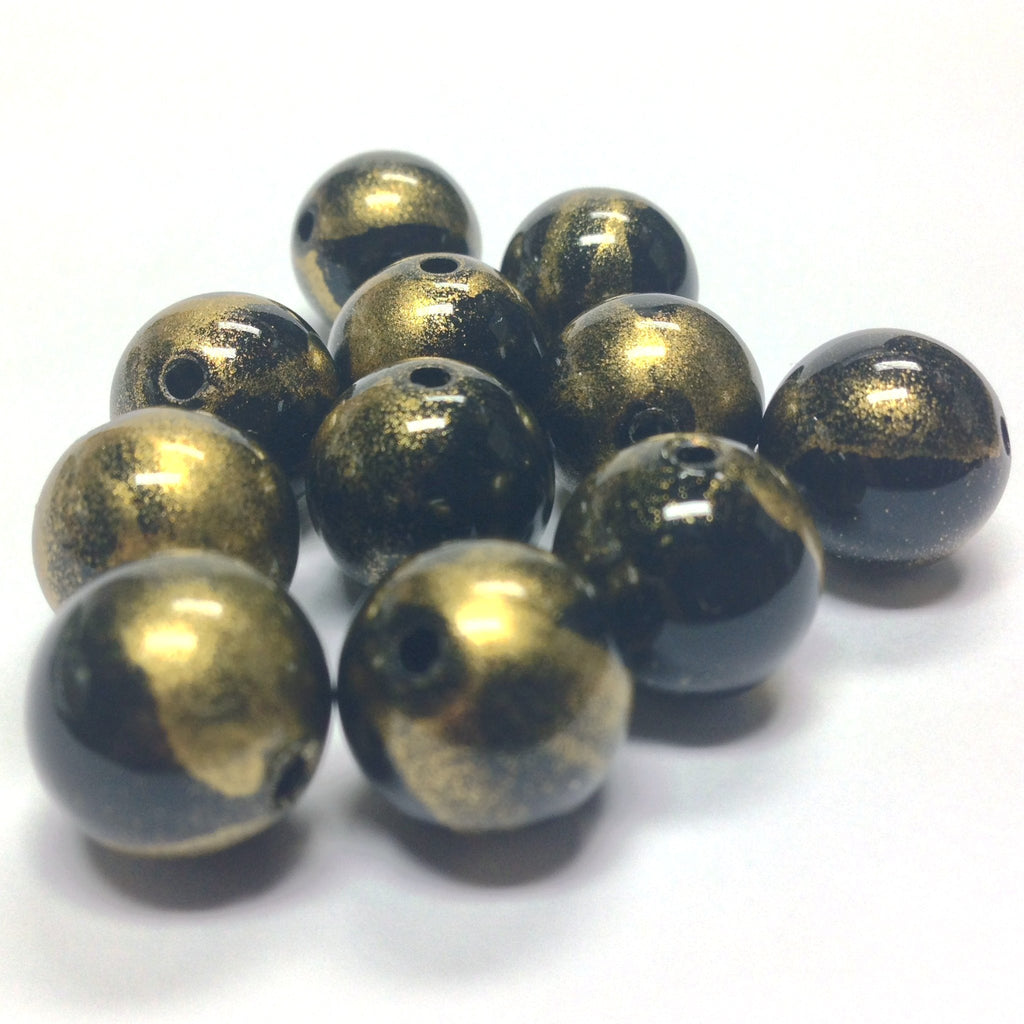 12MM Black/Gold "Striate" Bead (36 pieces)