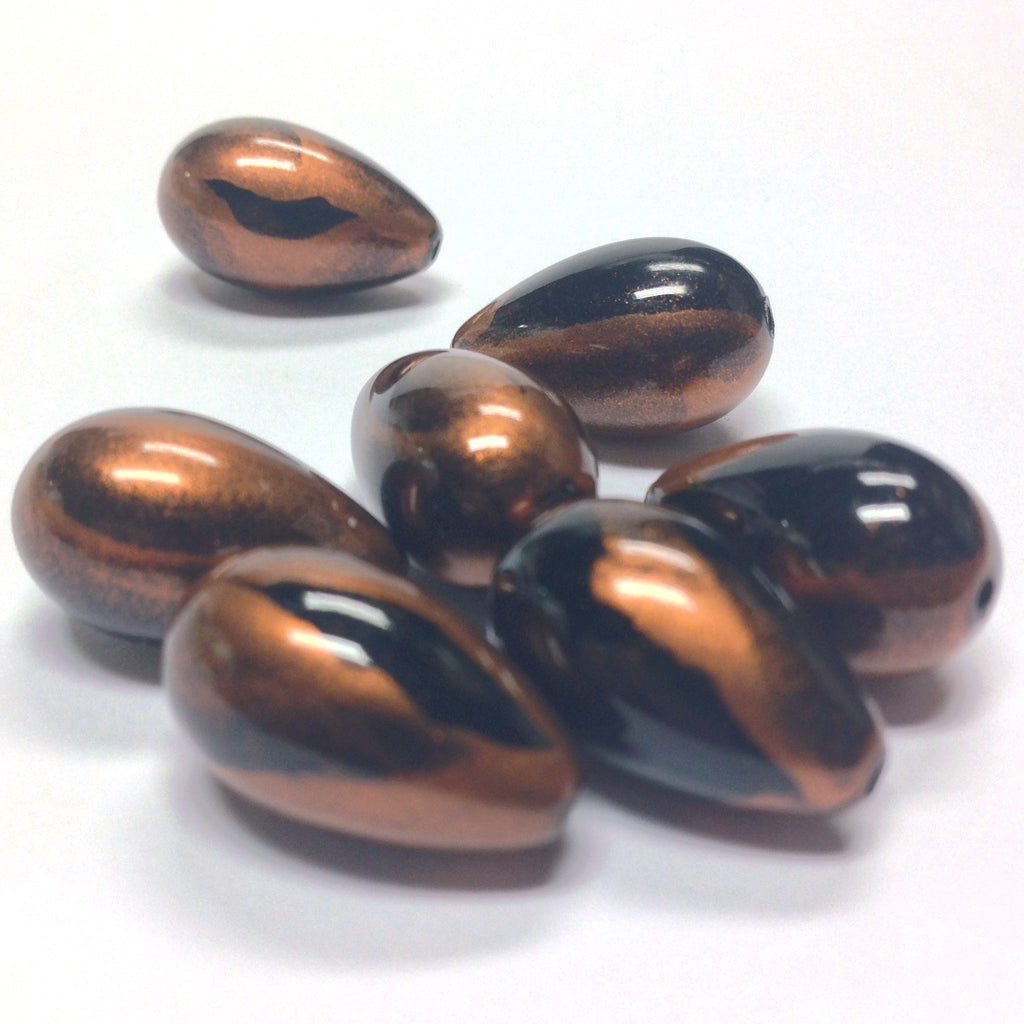 10X17MM Black/Copper "Striate" Pear Beads (36 pieces)
