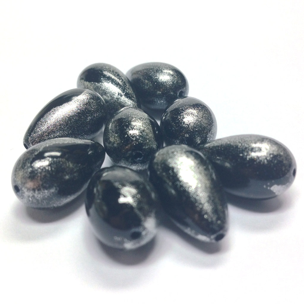 10X17MM Black/Silver "Striate" Pear Beads (36 pieces)
