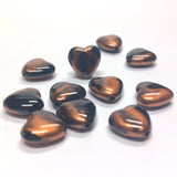 11MM Black/Copper "Striate" Heart Beads (36 pieces)