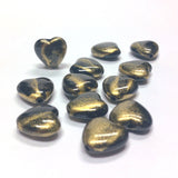 11MM Black/Gold "Striate" Heart Beads (36 pieces)