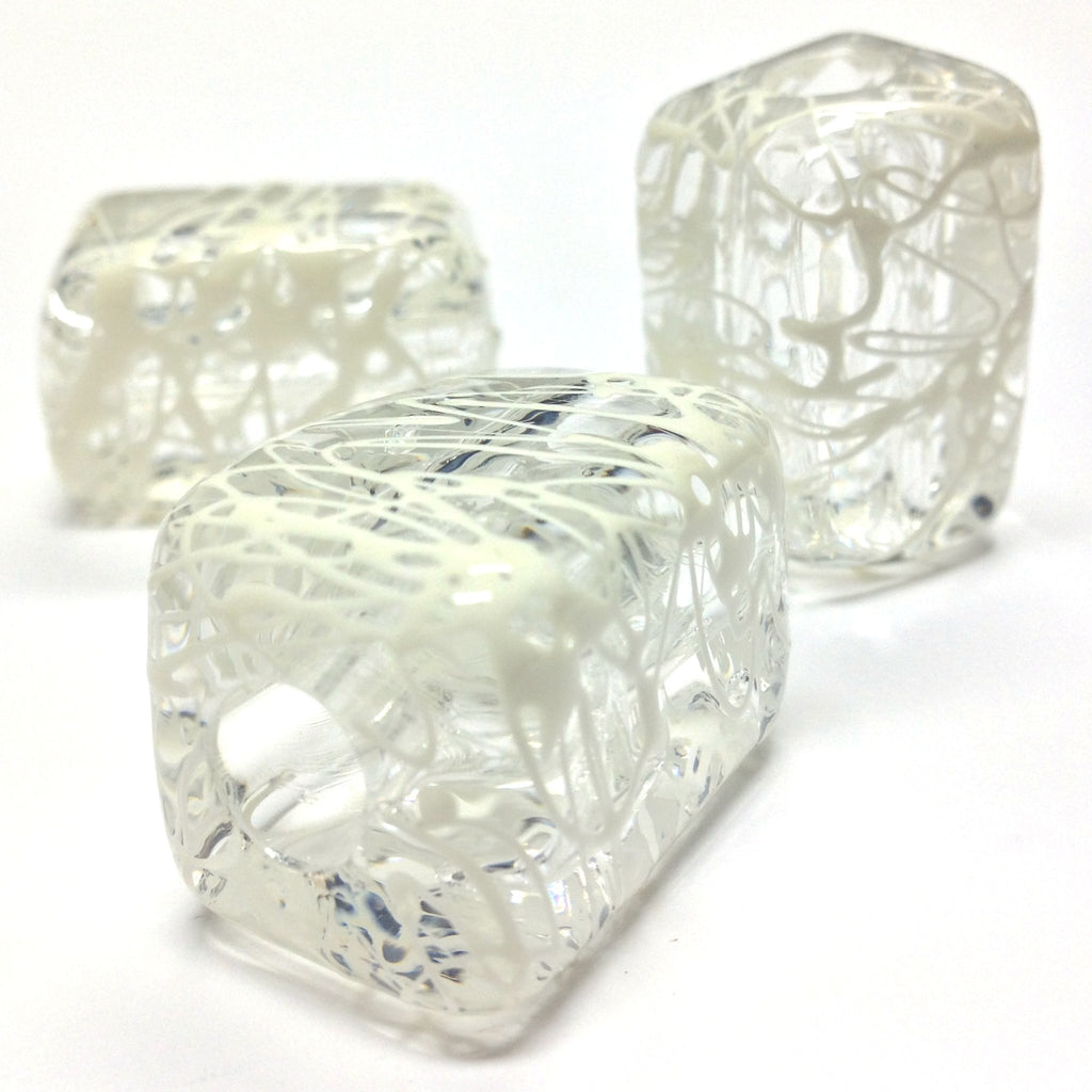 20X32MM Crystal/White "Drizzle" Rectangle Beads (6 pieces)