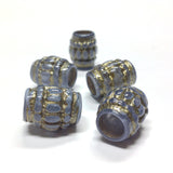 17X14MM "Stonewashed" Blue/Gold Barrel Beads (12 pieces)
