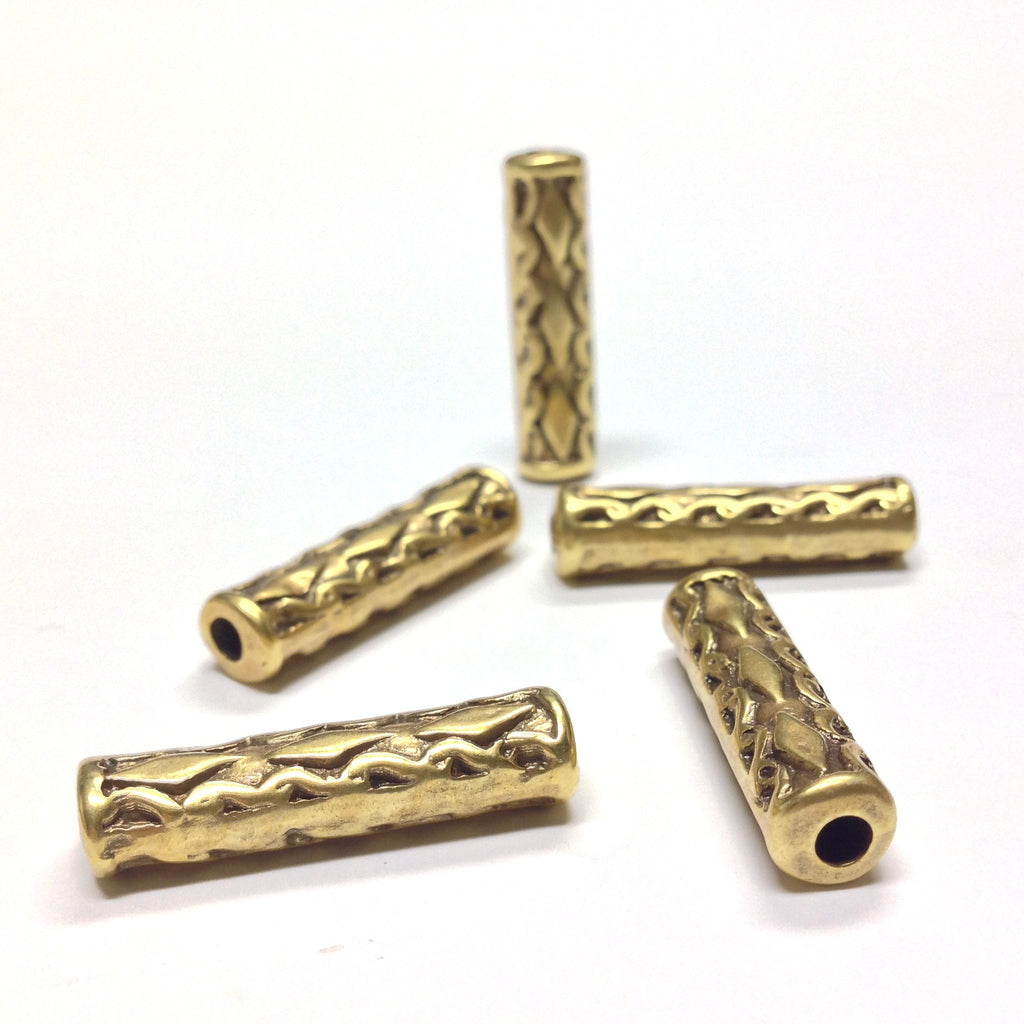 6X25MM Antique Gold Tube Beads (24 pieces)