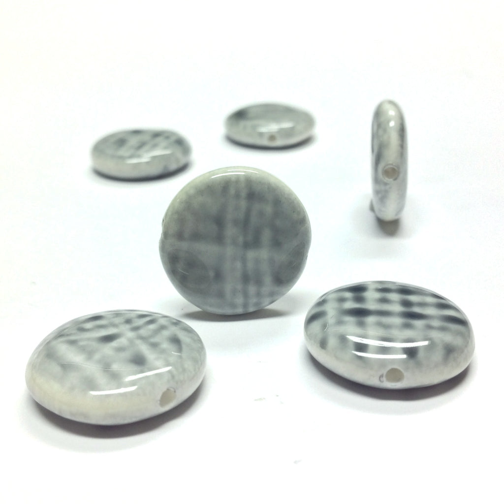 18MM Grey "Plaid" Disc Bead (12 pieces)