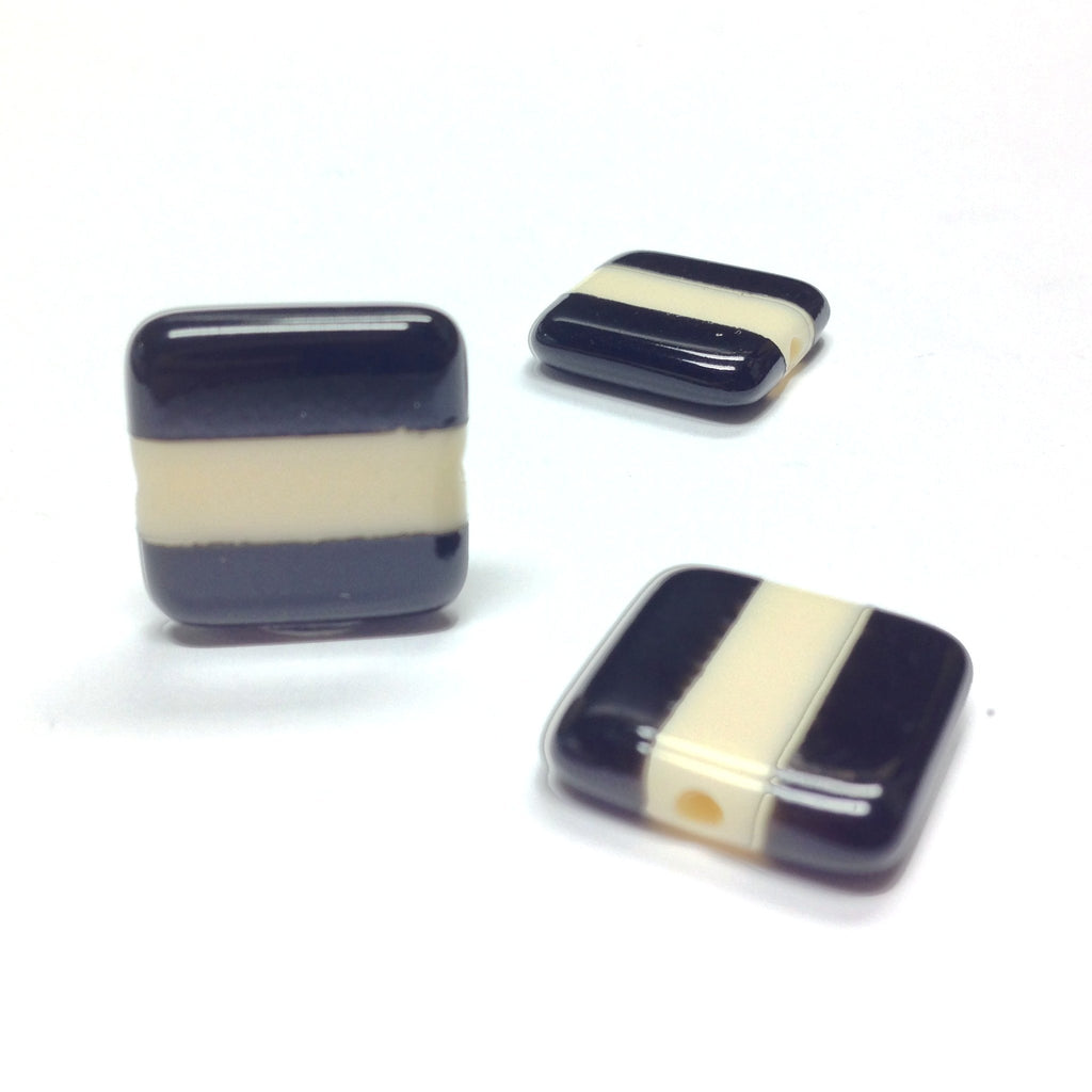 30MM Black Square Bead w/Ivory Stripe (1 pieces)