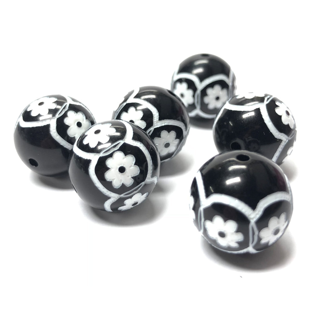 16MM Black/White "Daisy" Bead (6 pieces)