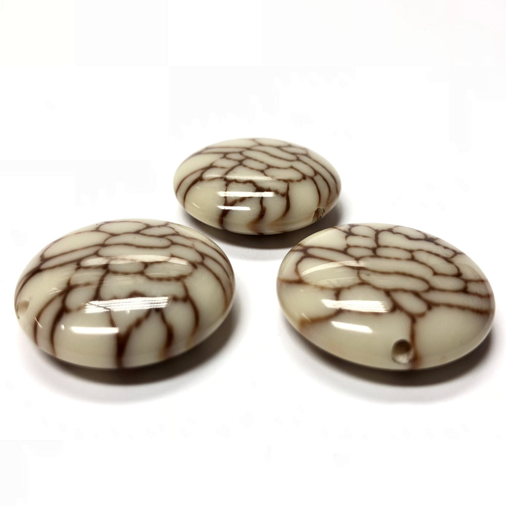 25MM Ivory/Brown "Crazed" Disc Bead (2 pieces)