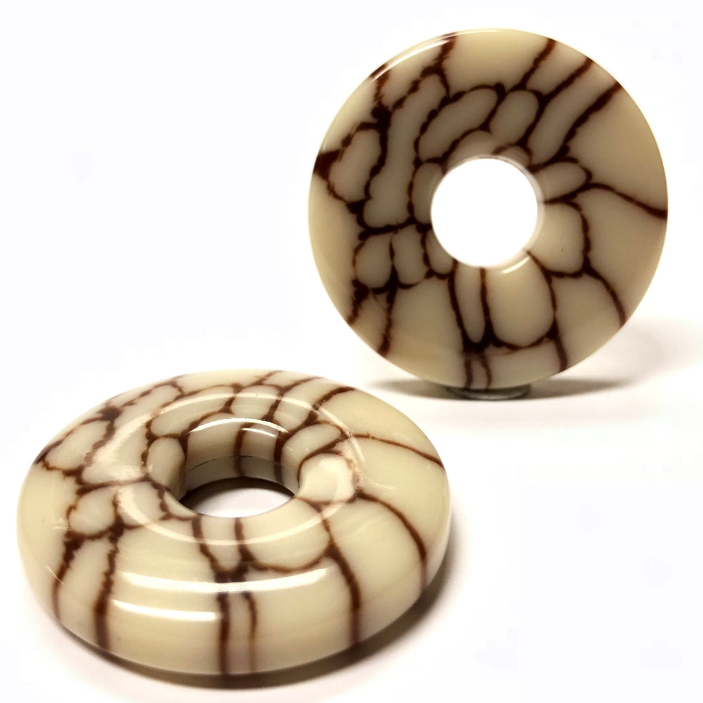 30MM Ivory/Brown "Crazed" Ring (2 pieces)