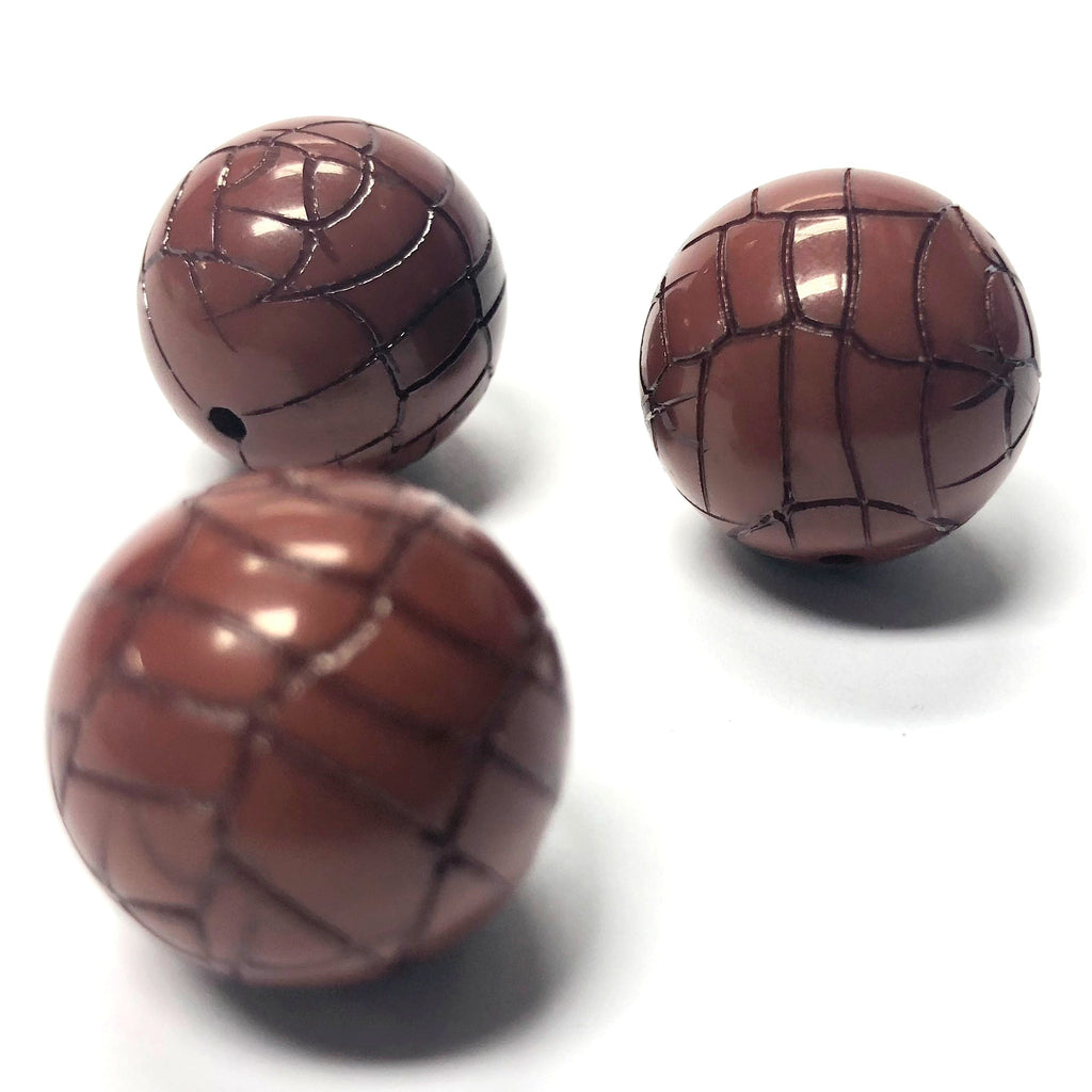 22MM Rust "Croc" Round Bead (6 pieces)