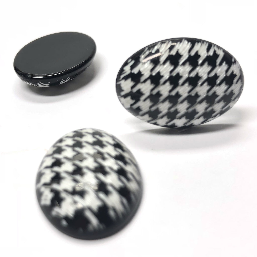 18X13MM Black And White "Houndstooth" Oval Cab (4 pieces)