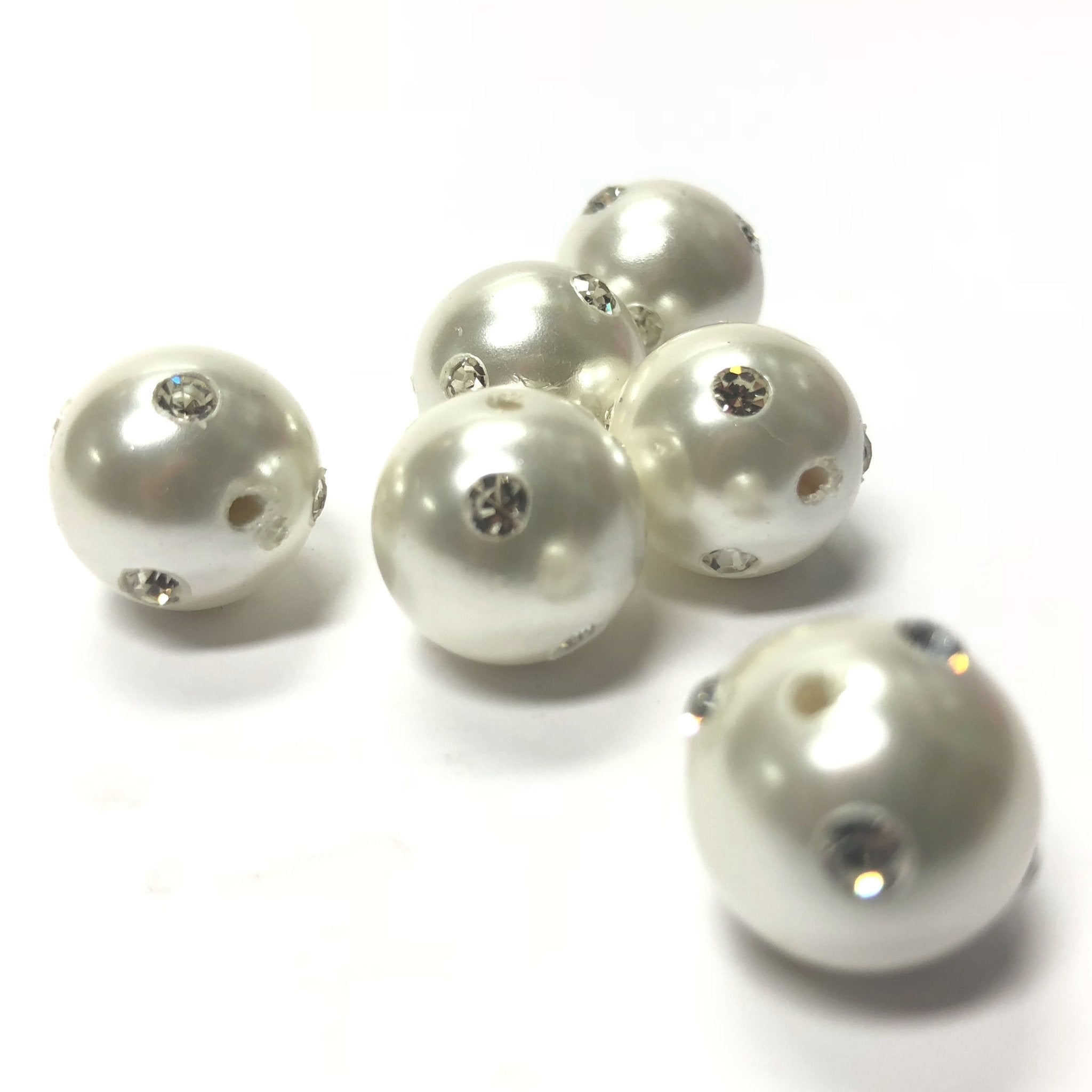 14MM White Pearl Bead With Crystal Chatons (6 pieces)