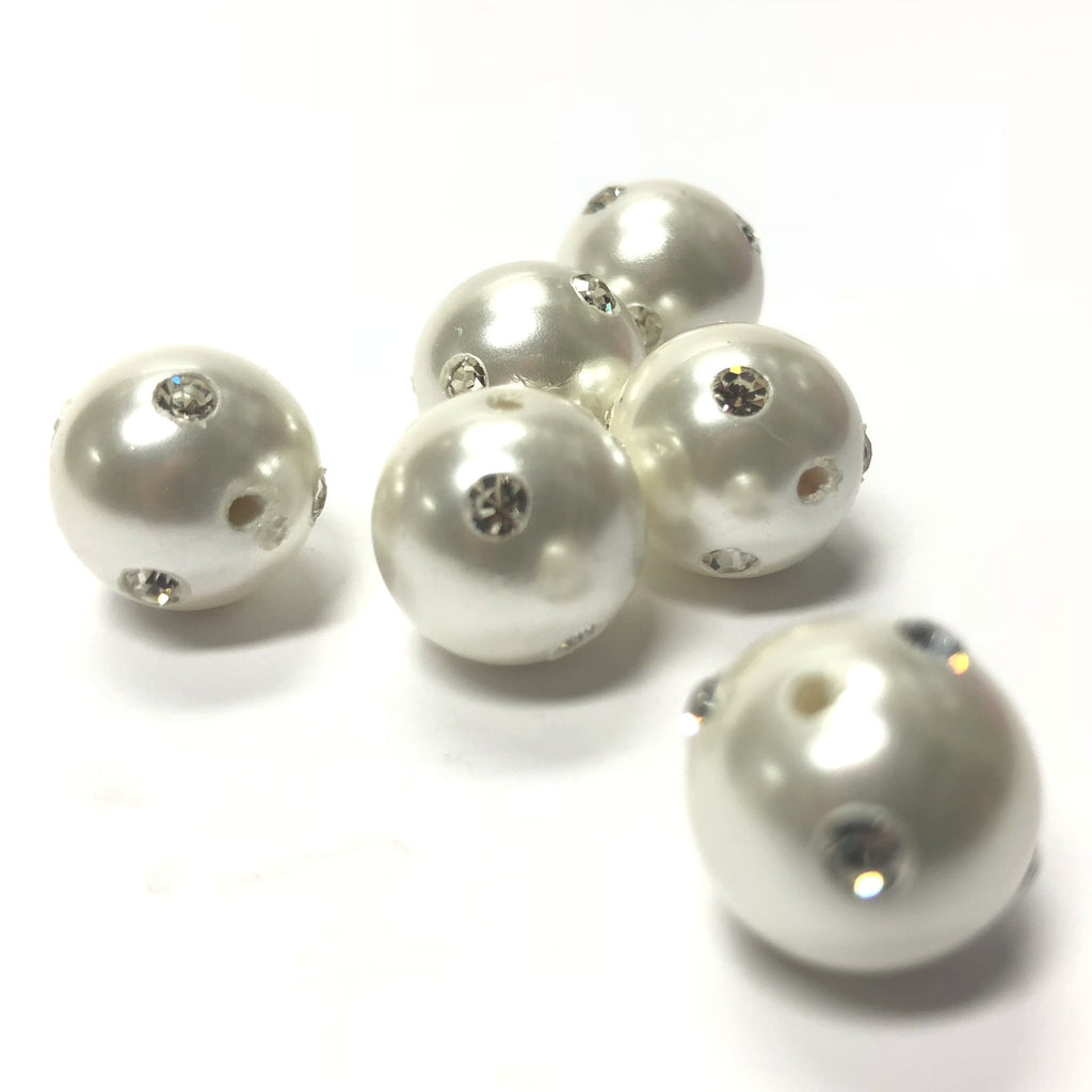10MM White Pearl Bead With Crystal Chatons (12 pieces)