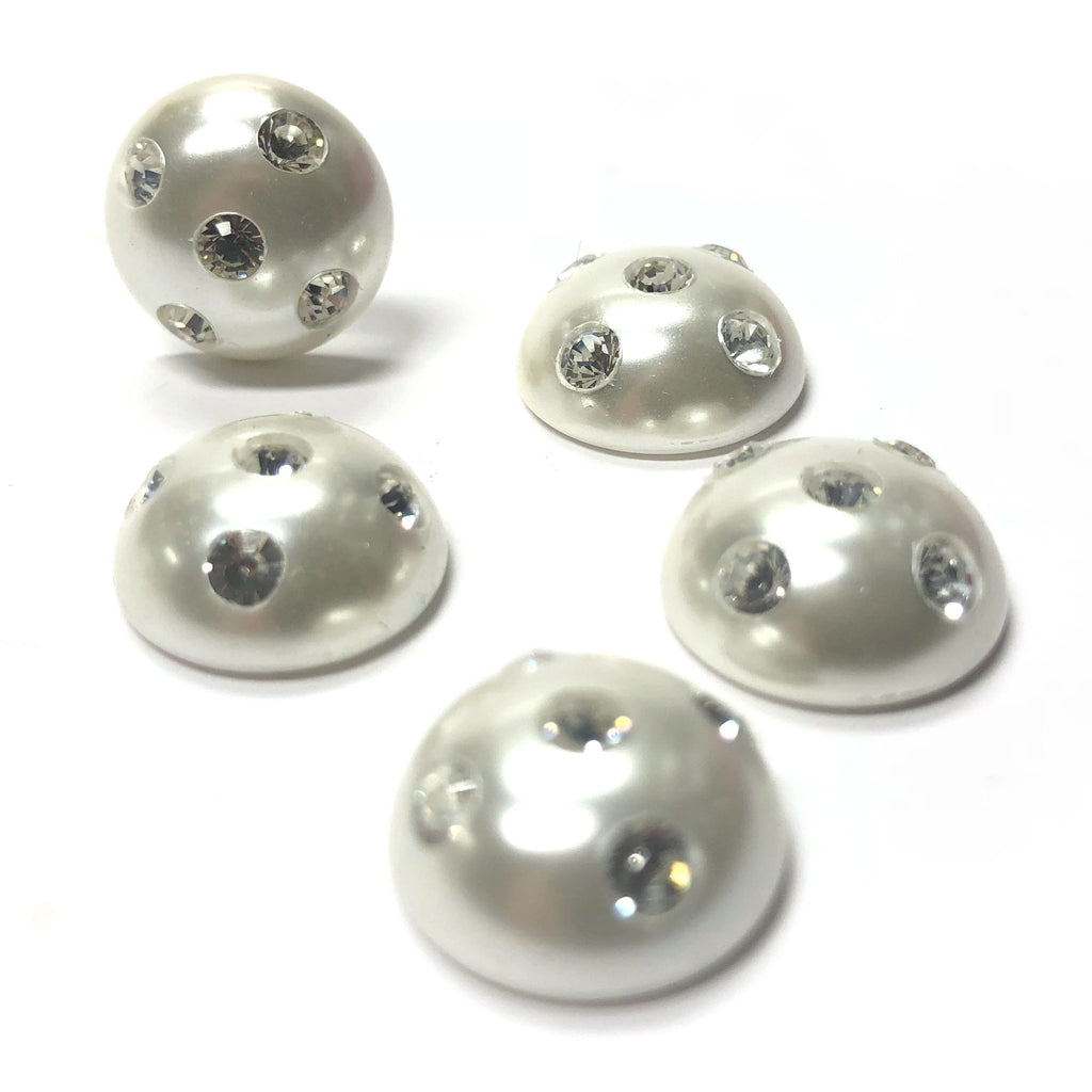 10MM White Pearl Cab With Crystal Chatons (6 pieces)