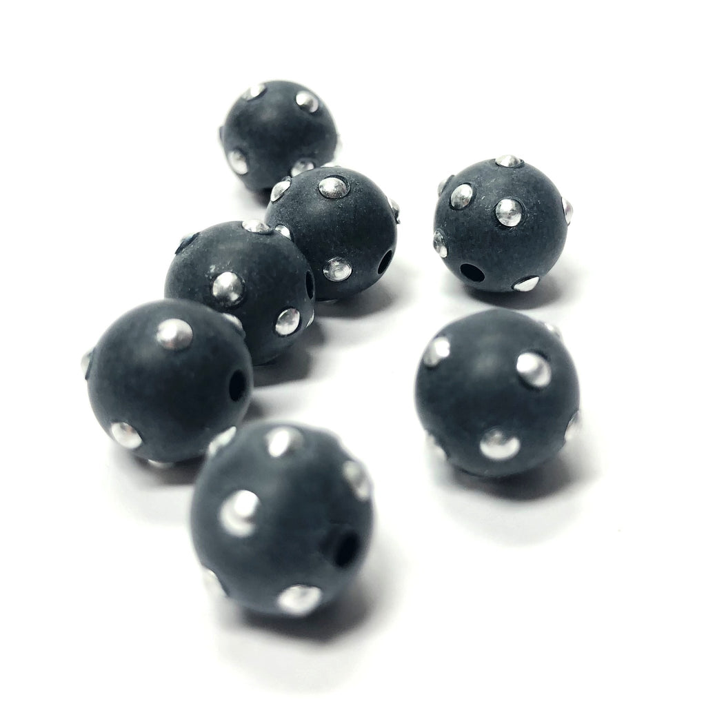 10MM Black/Silver "Studded" Beads (12 pieces)