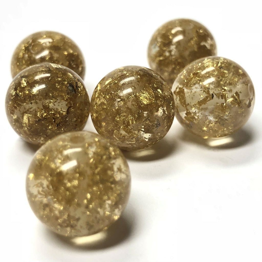 14MM Gold "Lame" Round Beads (12 pieces)