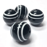 24MM Black w/"The White Stripes" Bead (6 pieces)