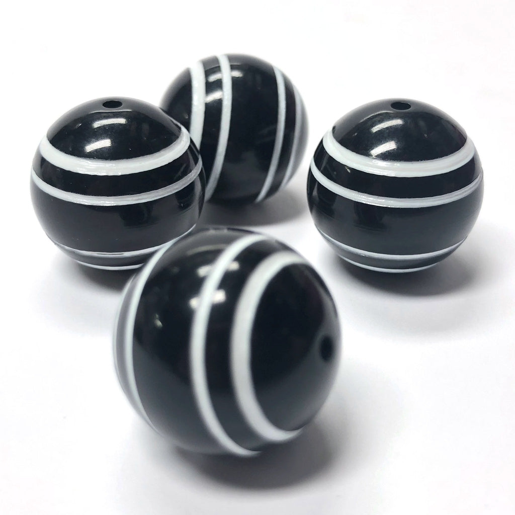 14MM Black w/"The White Stripes" Bead (12 pieces)