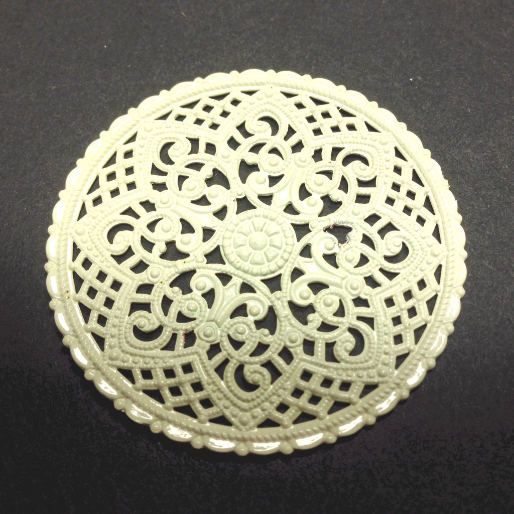 Ivory Lacquered Brass Filigree 40MM Disc (1 piece)