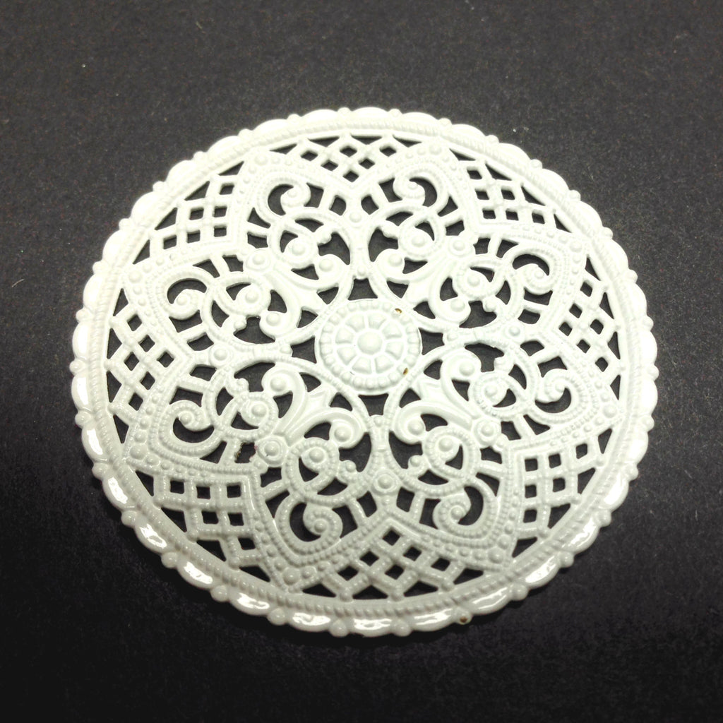 White Lacquered Brass Filigree 40MM Disc (1 piece)