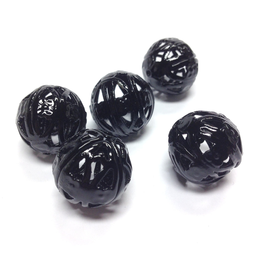 Black Lacquered Brass Filigree Round 18MM Bead (6 pieces)