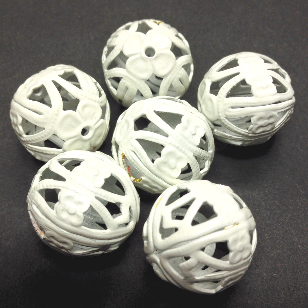 White Lacquered Brass Filigree Round 21MM Bead (6 pieces)