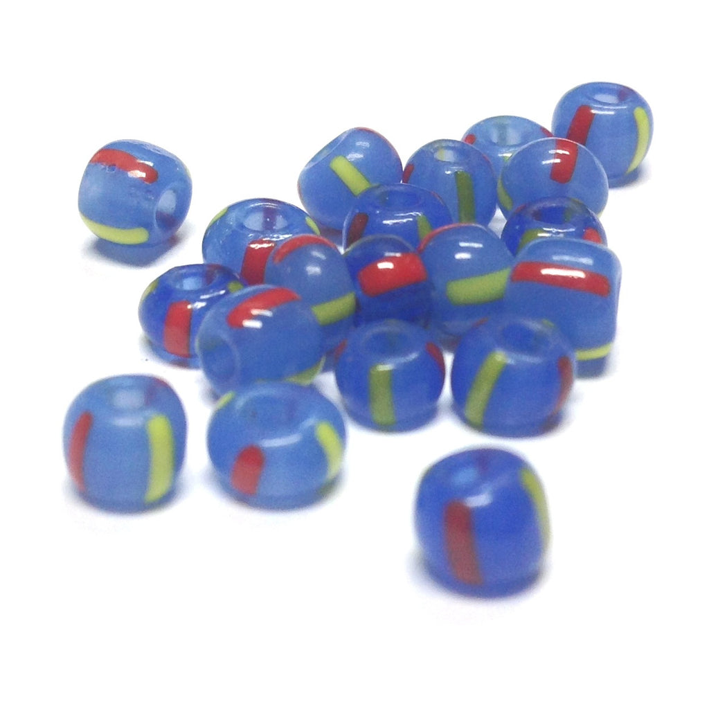 Blue Glass Bead w/Yellow & Red Stripes (144 pieces)
